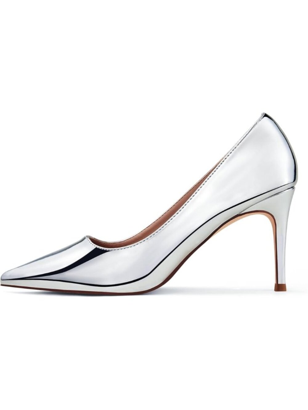 Women's Silver Pull On Heeled Comfortable Stiletto Closed Toe Dress Heels